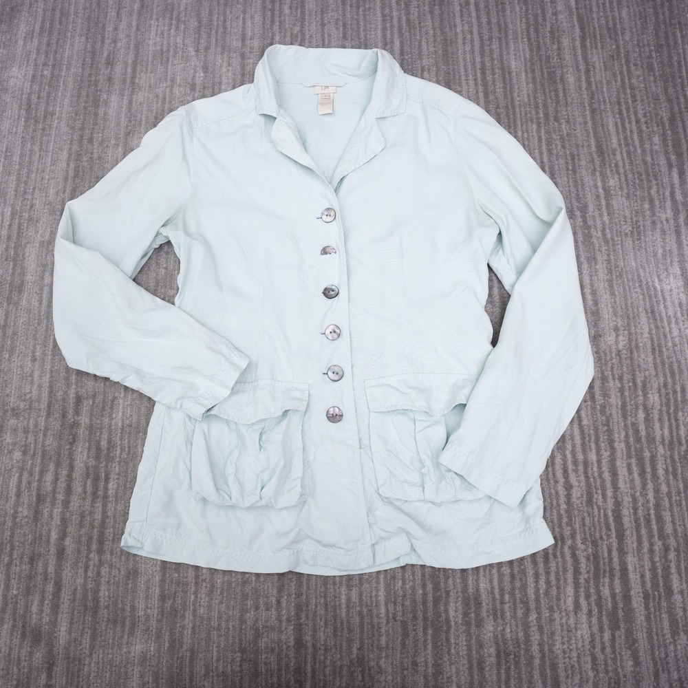 J. Jill Jacket Womens 6 Blue Silk Button Front Cargo Pocket 42-4064 Good